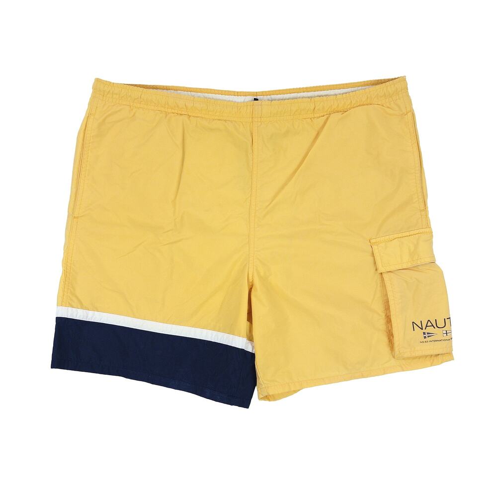 Nautica Swim Trunks Mens M Yellow Navy Colorblock VTG Y2K Board Shorts Lined - Picture 2 of 12